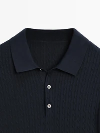 100% cotton cable-knit polo sweater