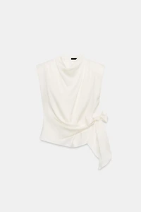 SATIN EFFECT SHOULDER PAD KNOT TOP