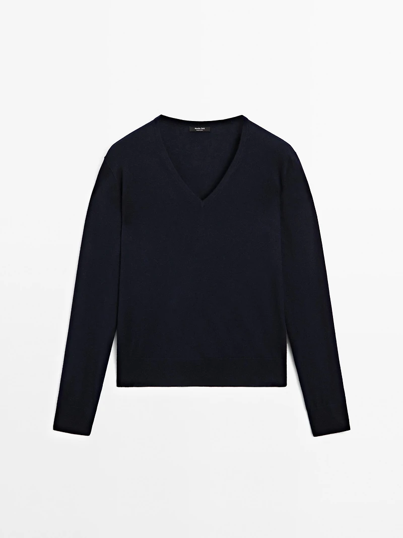 Wool blend V-neck knit sweater