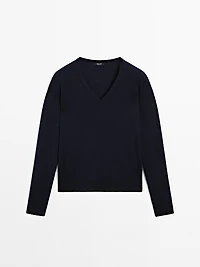 Wool blend V-neck knit sweater