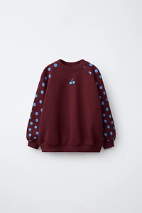 EMBROIDERED CHERRY POLKA DOT SWEATSHIRT