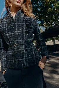 PLAID CARDIGAN WITH BELT