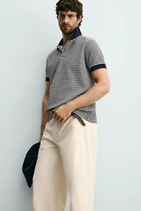 REGULAR FIT STRIPED TEXTURED POLO