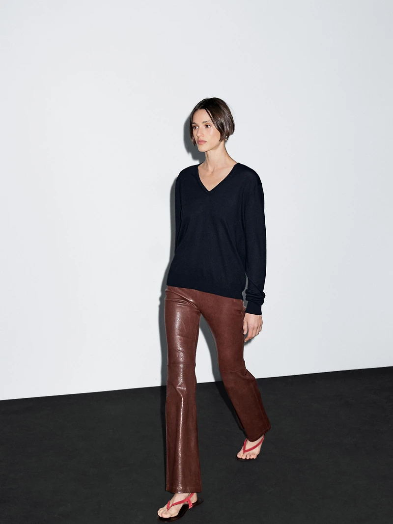 Wool blend V-neck knit sweater
