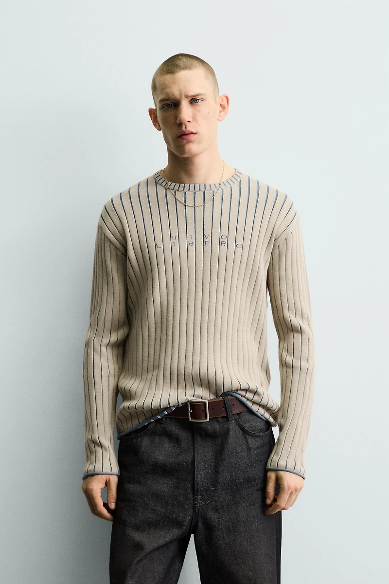 PRINTED TEXT RIBBED JUMPER