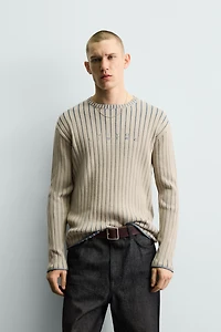 PRINTED TEXT RIBBED JUMPER