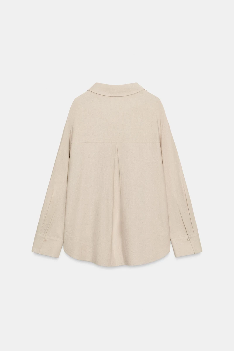 LINEN BLEND POLO COLLAR BLOUSE