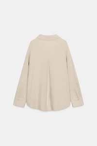 LINEN BLEND POLO COLLAR BLOUSE