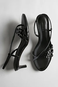 Leather heeled sandals with buckles