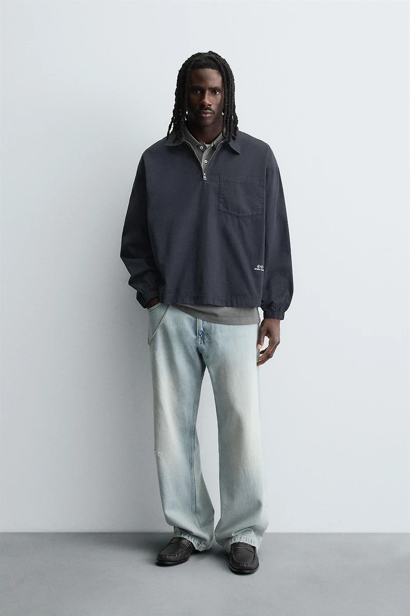 DENIM ZIP-UP POLO SHIRT