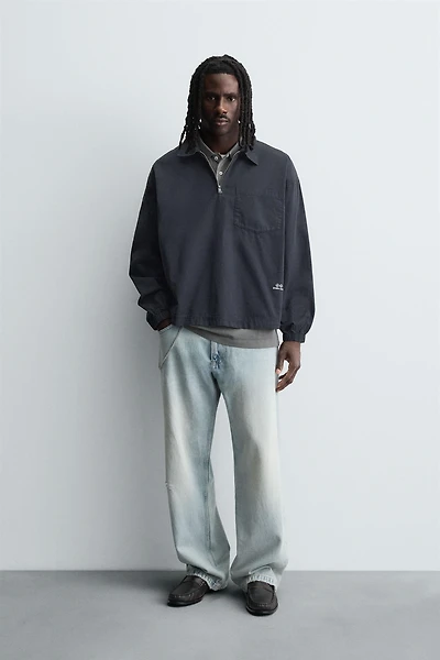 DENIM ZIP-UP POLO SHIRT