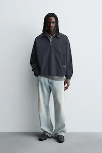 DENIM ZIP-UP POLO SHIRT