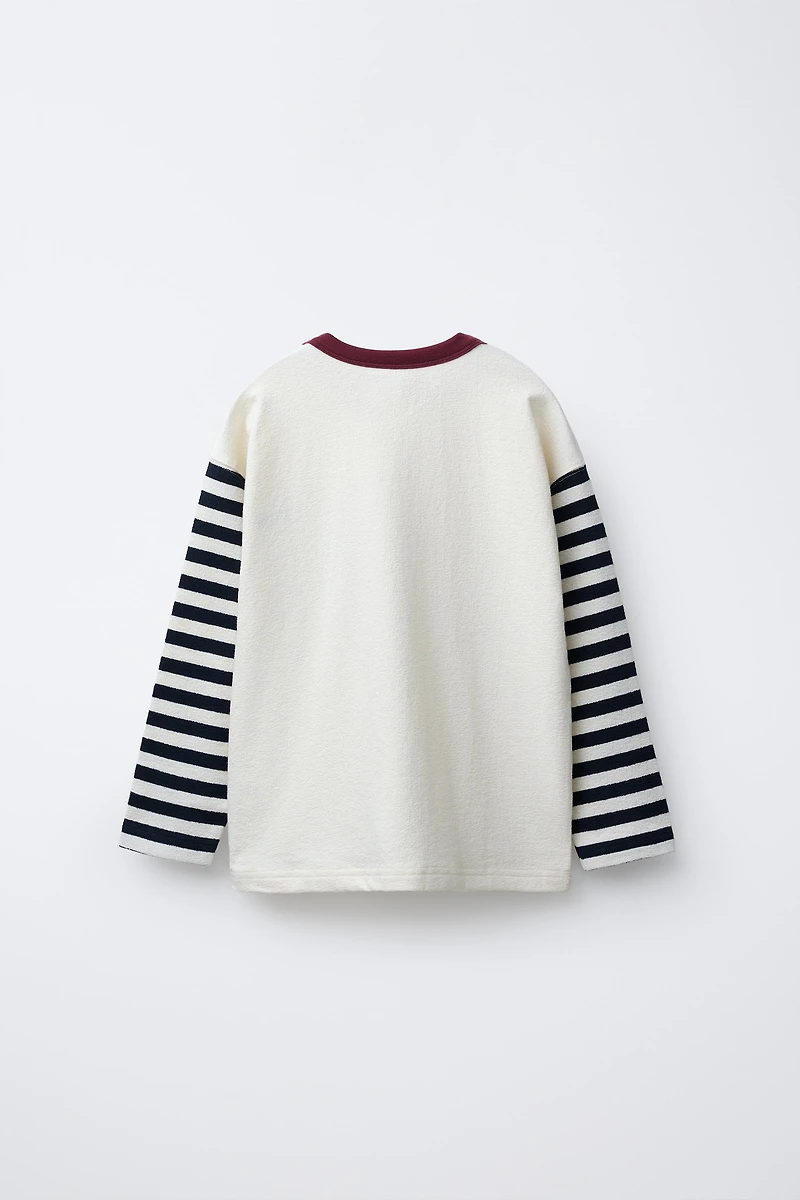STRUCTURED STRIPED SLEEVE T-SHIRT