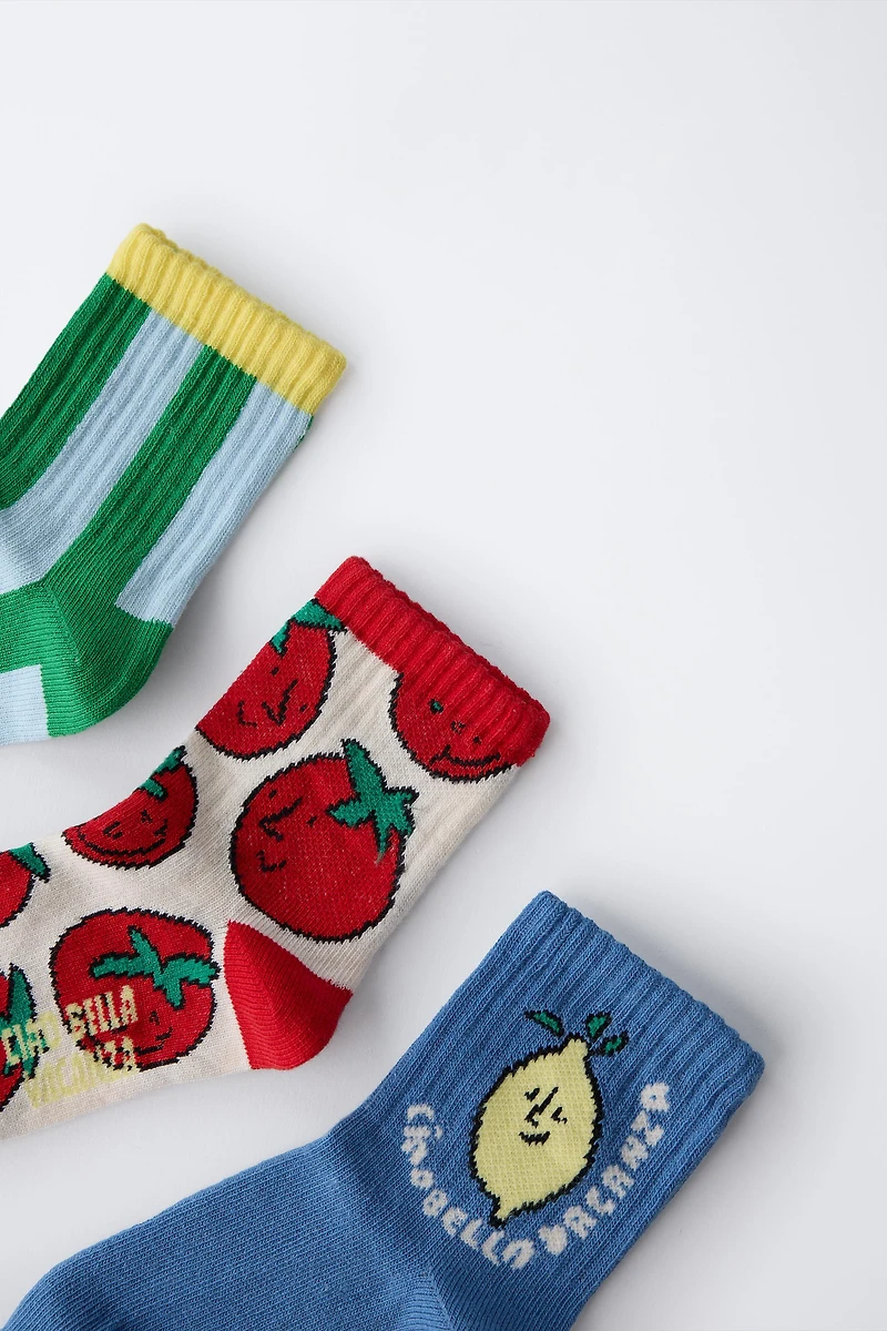 1-6 YEARS/ THREE-PACK OF TOMATO AND STRIPE PRINT SOCKS