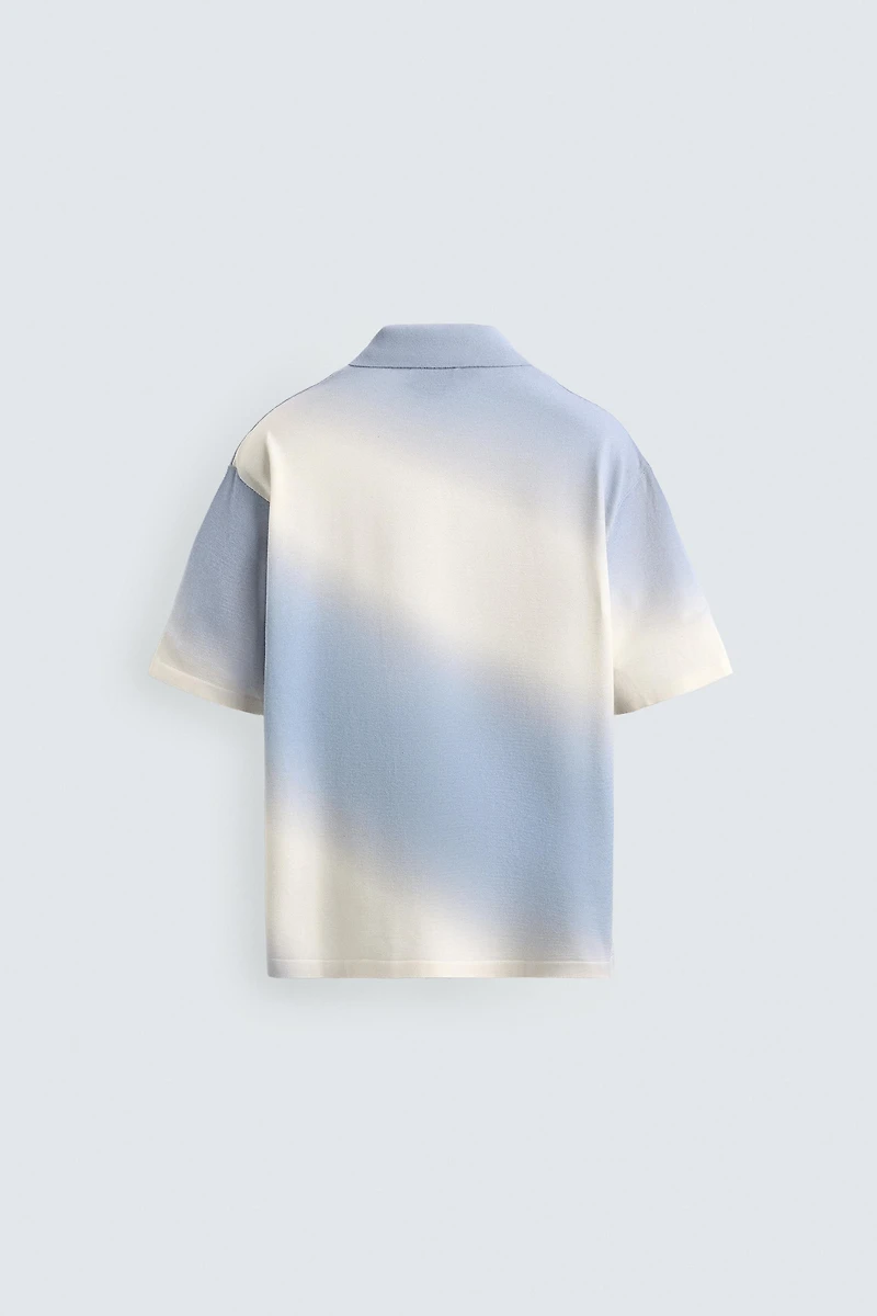 SPRAY EFFECT PRINT KNIT POLO SHIRT
