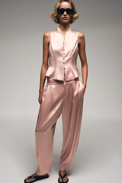SATIN EFFECT PLEATED PANTS