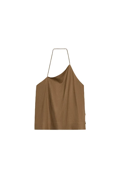 LINEN HALTER TOP WITH BEADS