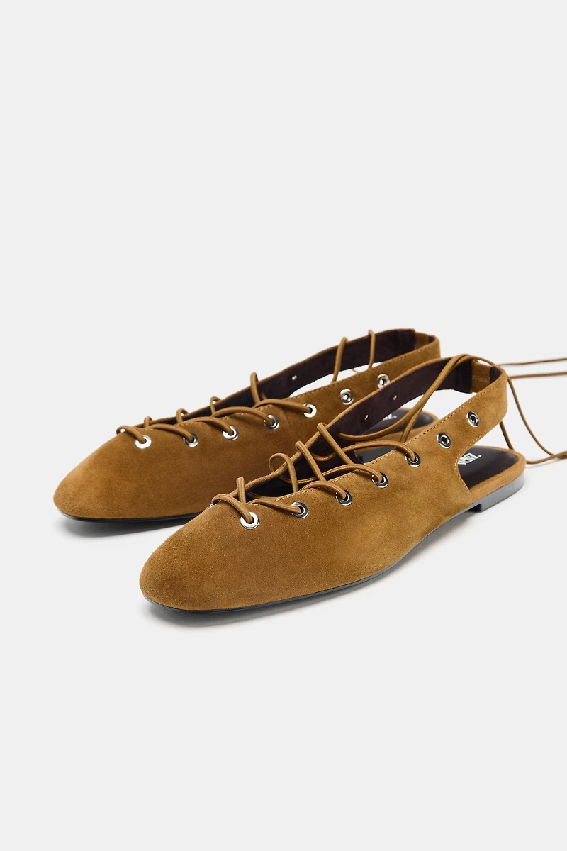 SUEDE TIED SLINGBACK SHOES