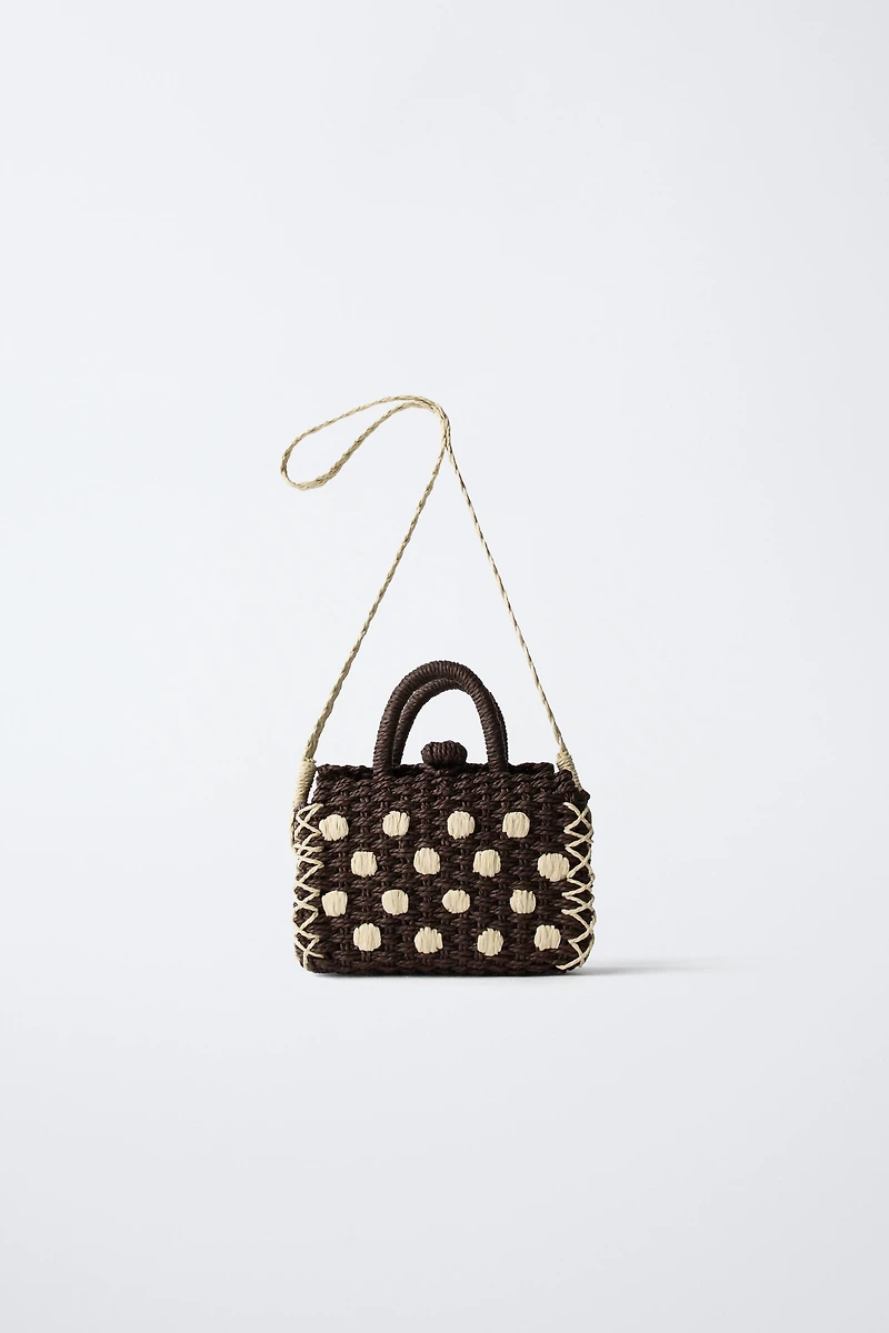 RAFFIA EFFECT POLKA DOT CROSSBODY BAG