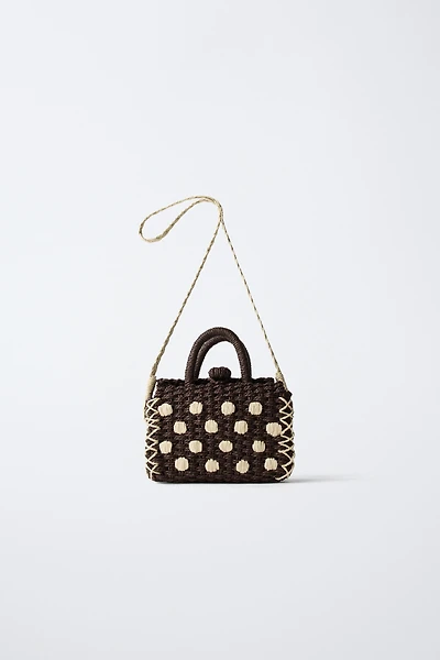 RAFFIA EFFECT POLKA DOT CROSSBODY BAG