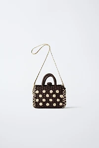 RAFFIA EFFECT POLKA DOT CROSSBODY BAG