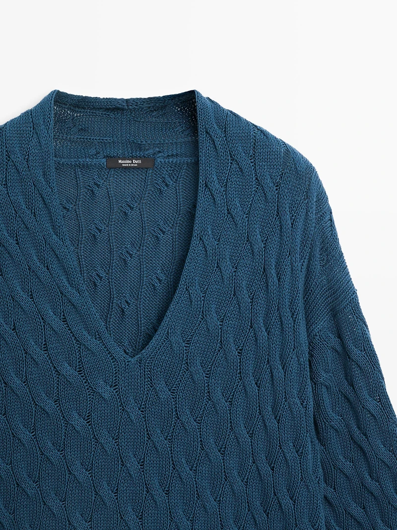 Cotton blend knit sweater with knot details