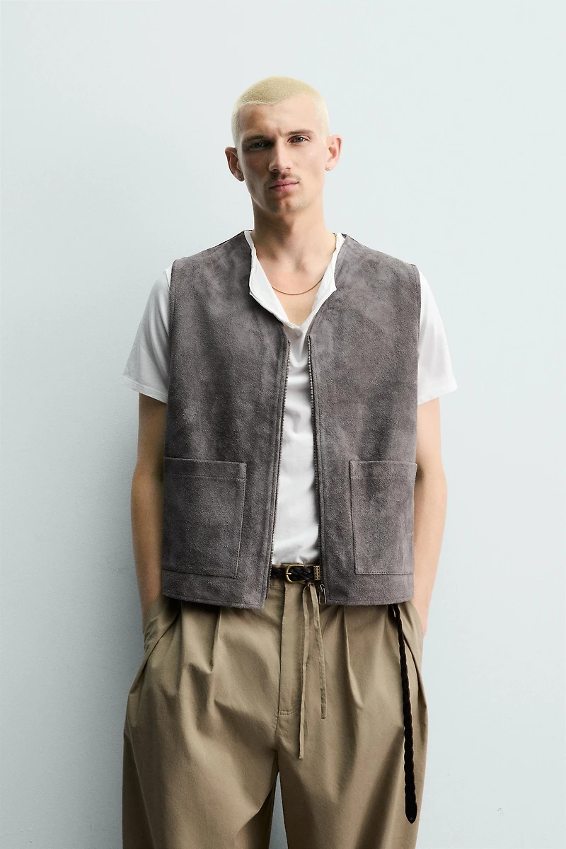 GILET COUPE DÉCONTRACTÉE EN DAIM
