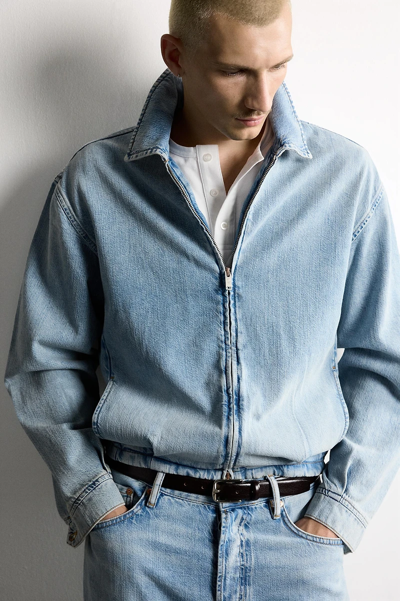 WASHED DENIM ZIP-UP JACKET
