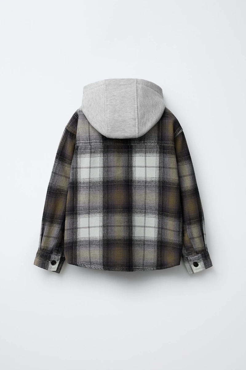 PLAID OVERSHIRT WITH REMOVABLE FLEECE HOODIE