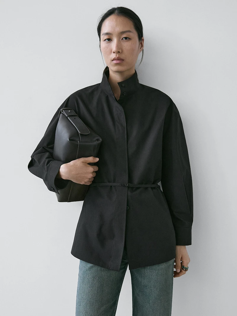 High neck shirt with strap detail