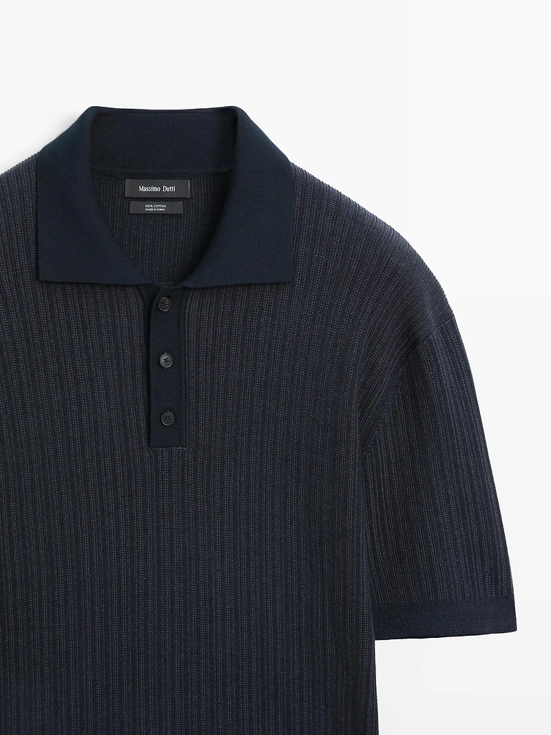 Short sleeve textured knit polo shirt