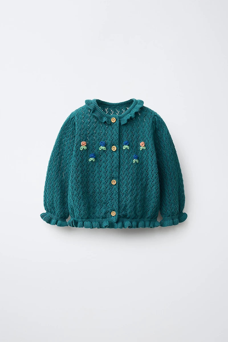 FLORAL EMBROIDERY KNIT CARDIGAN
