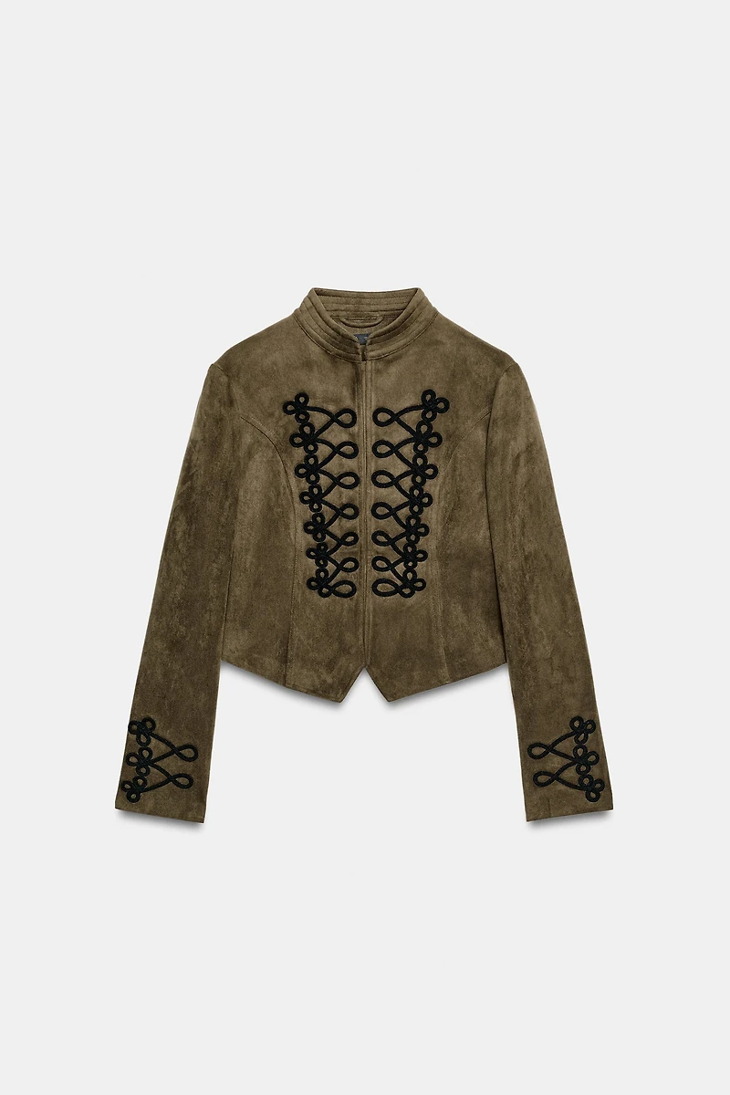 FAUX SUEDE FROG FASTENING JACKET