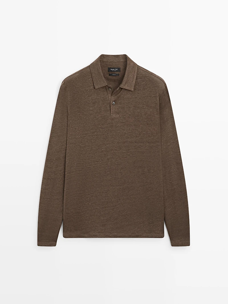 100% linen long sleeve polo shirt