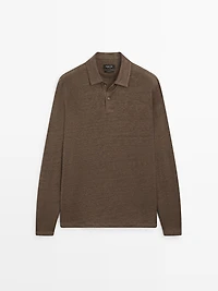 100% linen long sleeve polo shirt