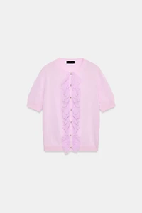 RUFFLED SHORT SLEEVE CARDIGAN