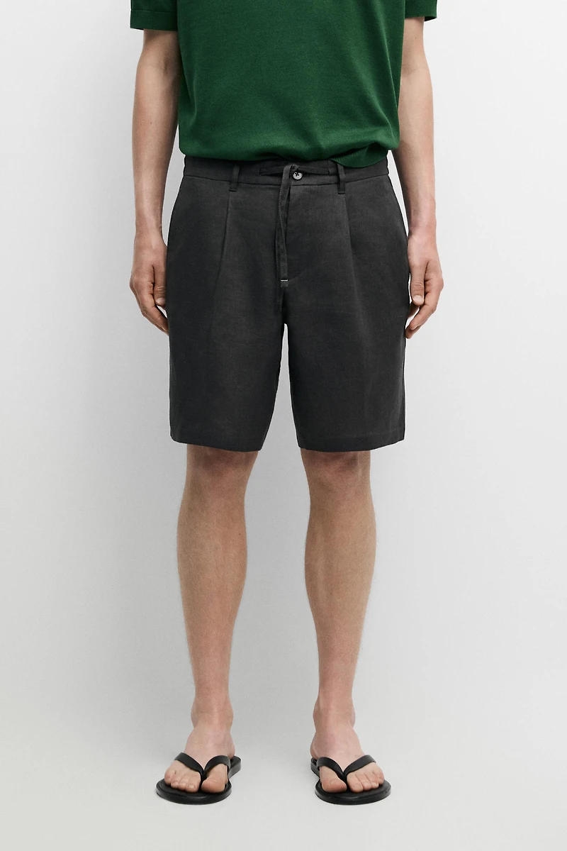 Linen co-ord elastic waist Bermuda shorts
