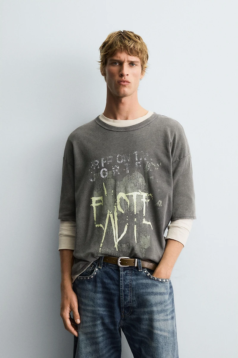 WASHED PRINTED KNIT T-SHIRT