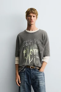 WASHED PRINTED KNIT T-SHIRT