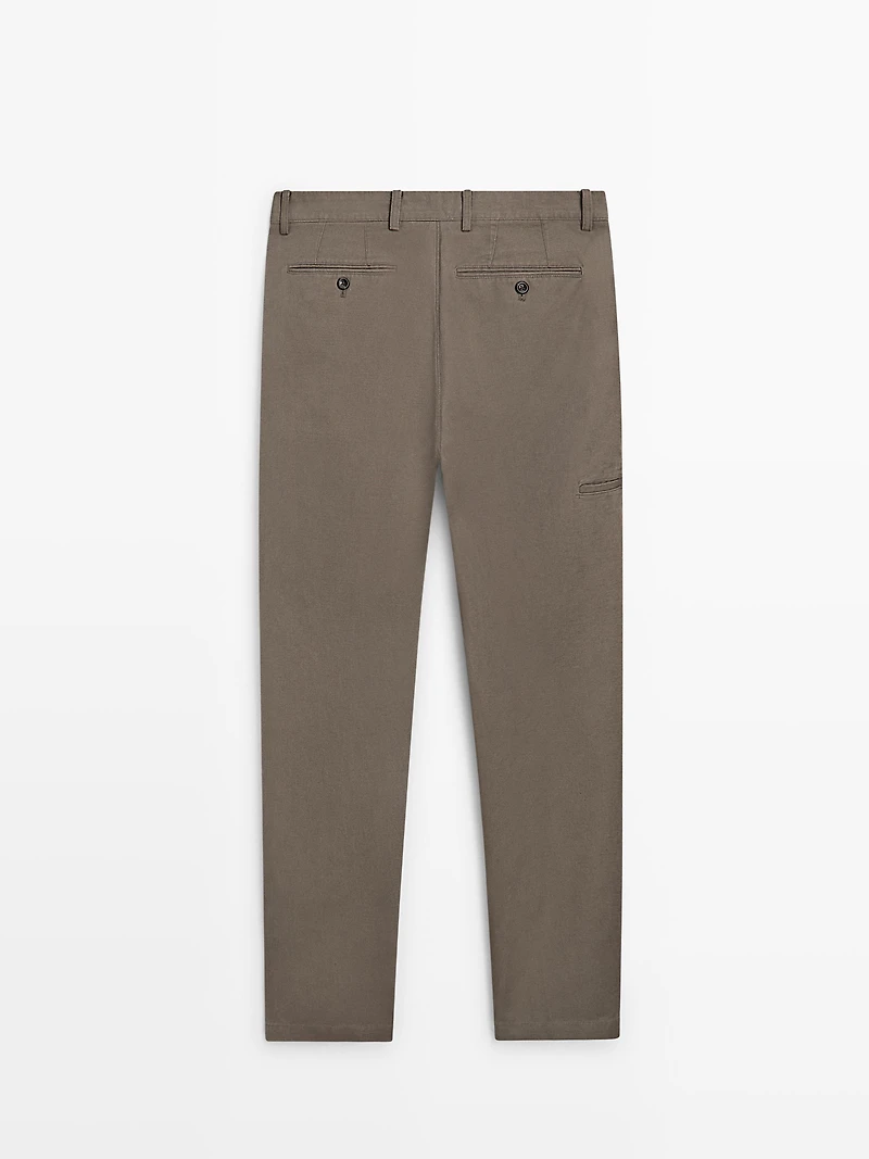 Cotton and linen tapered fit trousers