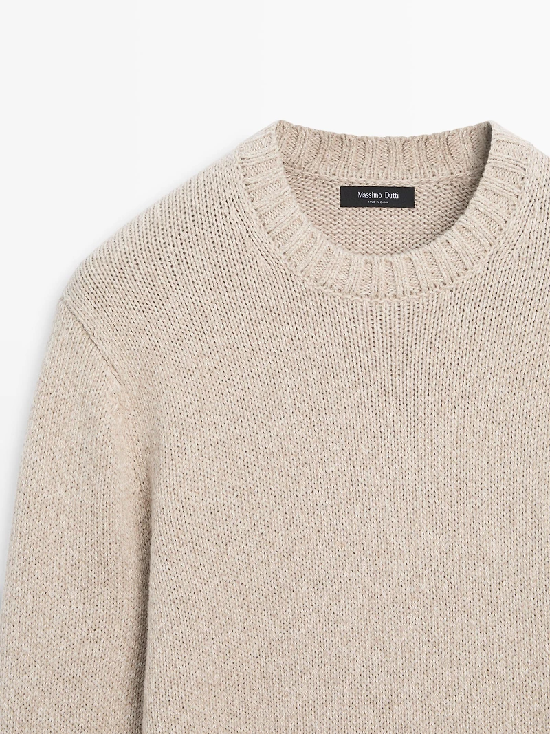 Cotton blend knit crew neck sweater