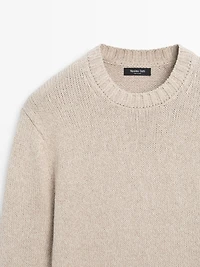 Cotton blend knit crew neck sweater