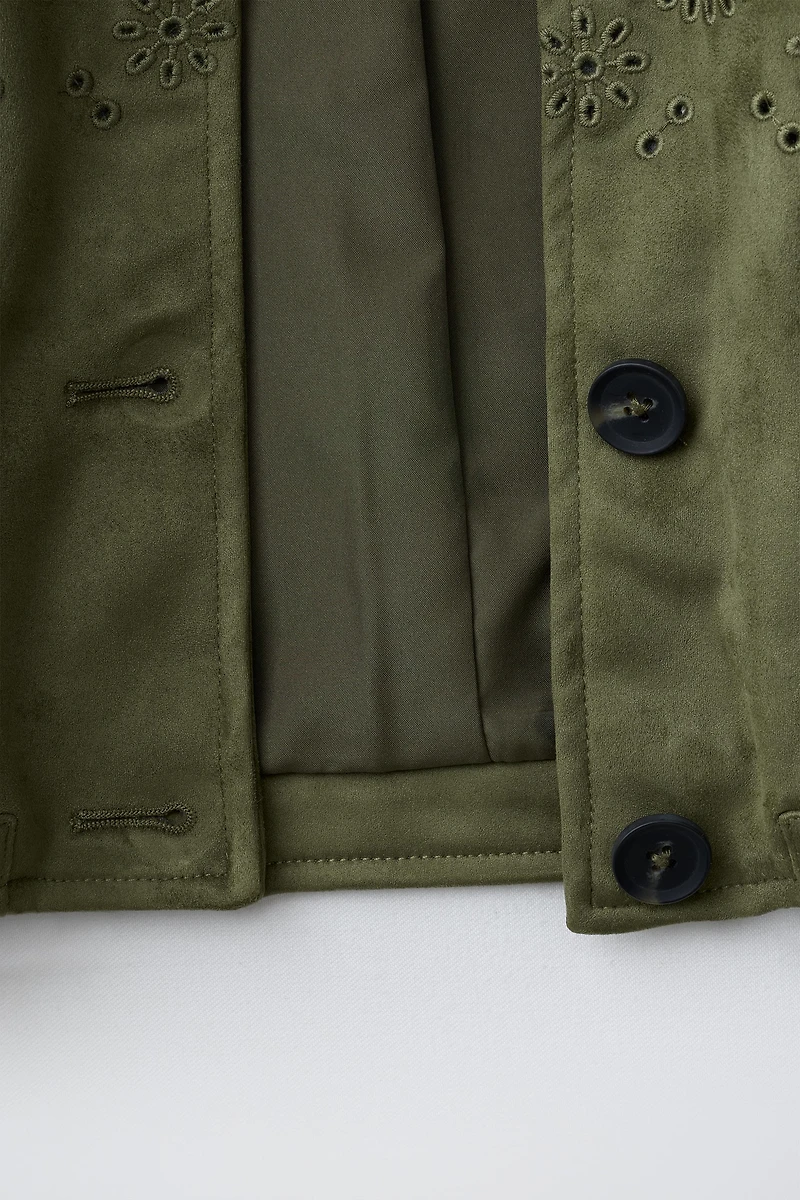 EMBROIDERED FAUX SUEDE JACKET