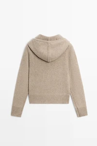 100% cashmere hooded zip-up cardigan