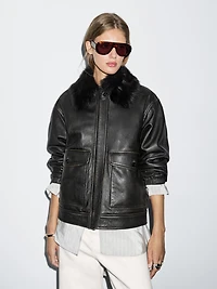 Nappa leather jacket with lambskin collar