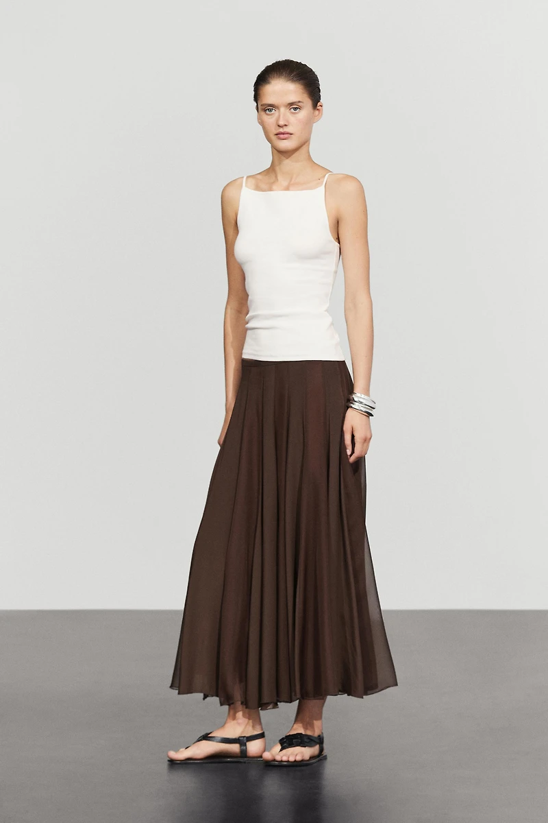 Flowing flared midi skirt