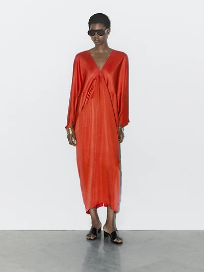 Flowing satin kimono dress