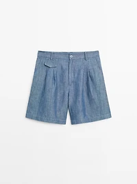 Cotton and linen Bermuda shorts with pocket detail