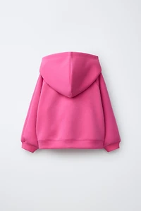 SPORTY RAISED TEXT ZIP SWEATSHIRT