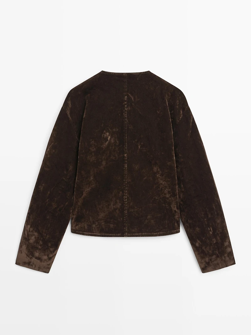 Short denim jacket with flocked finish